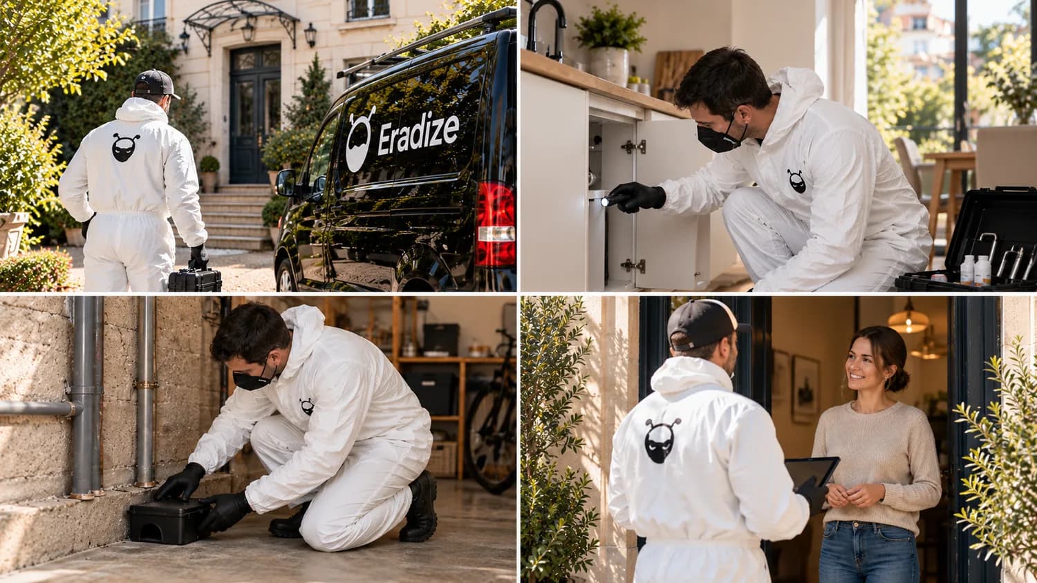 Entreprise de traitement des nuisibles Eradize à Lyon — technicien, van d’intervention, inspection et suivi client